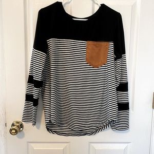 Long Sleeve Tee with Suede-ish pocket